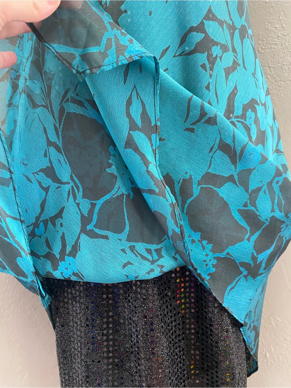 Vtg Whimsigoth Teal Black Floral Sequin Lined MIDI Dress Grunge Fairy Wedding 10 - Picture 7 of 11